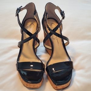 Jessica Simpson Stasi Black Patent Leather Wedges
